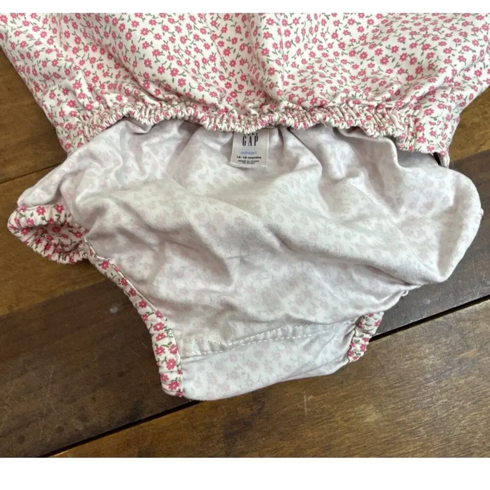 Baby Gap Vintage '03 Heavy Weight Cotton Floral Pleated Skirt & Bloomers 12-18 M